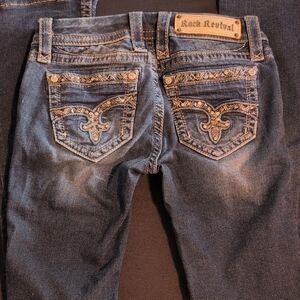 Rock Revival Women's Dark Blue Jeans with Embroidered Pockets